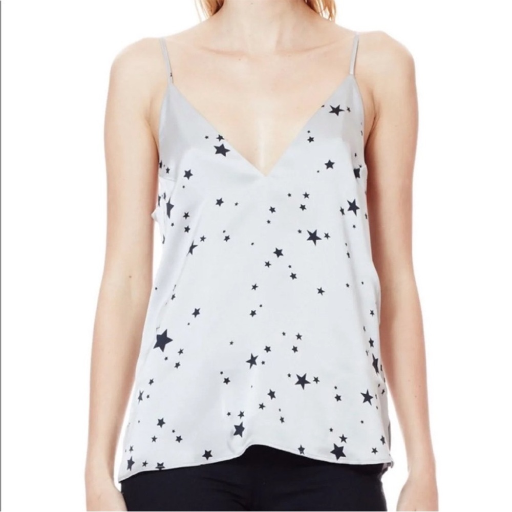 CAMI NYC SILVER STAR PRINT SILK DE CHINE OLIVIA CAMISOLE XS NWT small flaw